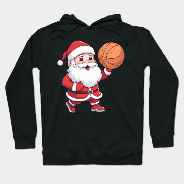 Santa Playing Basketball Christmas Hoodie by Rishirt